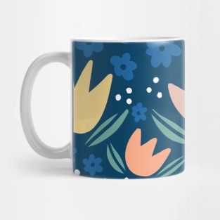 Navy Colorful Spring Tulips Pattern Mug